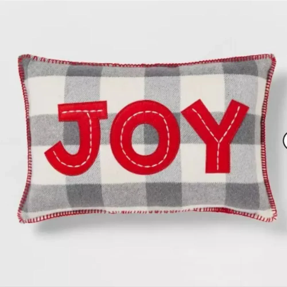 Joy' Appliqued Brushed Flannel Lumbar Christmas Throw Pillow Red - Wondershop™